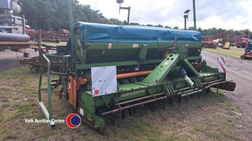 Amazone RP AD402 box drill on Suffolk coulters and KE403 power harrow with tyre packer combination, hydraulic coulter pressure, bout and pre em markers. Box and book in office. Roll over sheet fitted