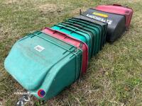 Quantity of various cylinder mower grass boxes.