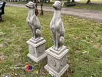 Pair of stone whippets on plinths - 2