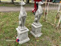 Pair of stone whippets on plinths - 3