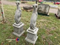 Pair of stone whippets on plinths - 4