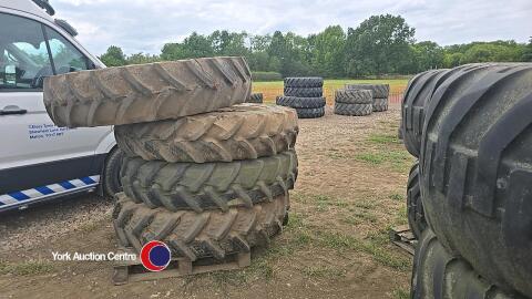 4 x rowcrop rims and tyres to suit JCB Fastrac. 340/85 R38, 60% tread