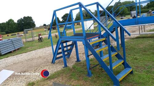 Steel blue painted bridge with 5 steps, 1200 H to platform, 2200 H to handrail x 3300 long