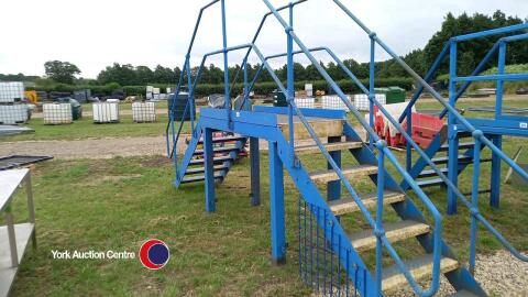 Steel blue painted bridge with 6 steps, 1350 H to platform, 3200H to Handrail x 5500 long