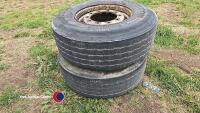 2 x Hankook super single wheels, 385/65 R22.5, off 2008 trailer
