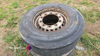 2 x Hankook super single wheels, 385/65 R22.5, off 2008 trailer - 2