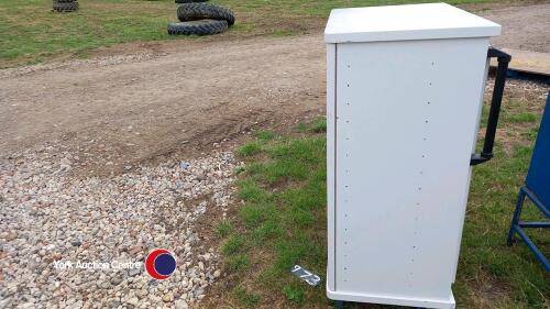 Grey metal lockable cabinet with key ( key in office)