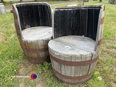 2 x oak whisky barrel garden seats
