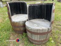 2 x oak whisky barrel garden seats