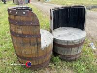 2 x oak whisky barrel garden seats - 2