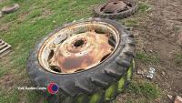 Pair of row crop wheels, 8 stud, 9.5 x 44, inflated. - 2