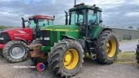 John Deere 7710 tractor, 40kph, pick up hitch, air con, 650 tyres, well maintained, 12000 hrs, 2002 - YA02 YUJ - V5 in office , key in office