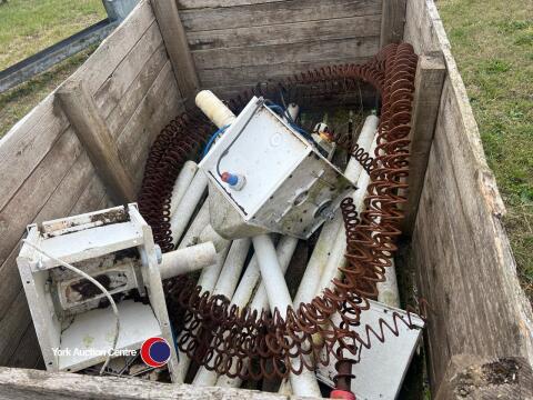 Box of pig feeder parts inc drive units