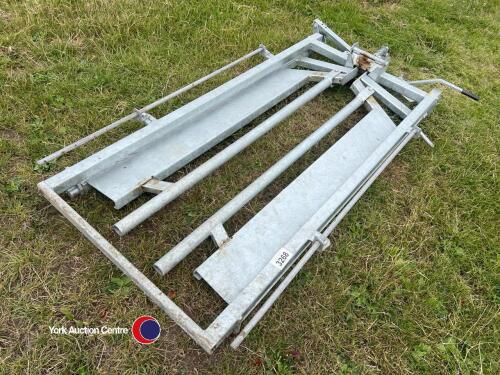 Self closing yoke for cattle race system, locking pins included.