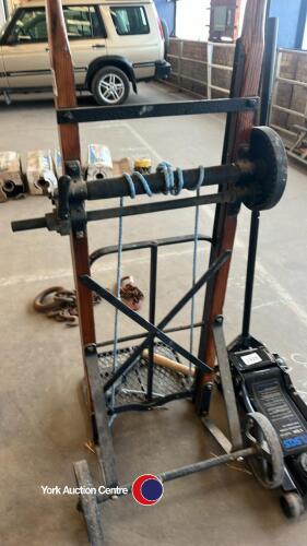 Vintage sack lifter barrow. Metal wheels and ratchet handle