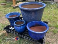 4 x blue ceramic garden planters - 2