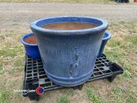 4 x blue ceramic garden planters - 3