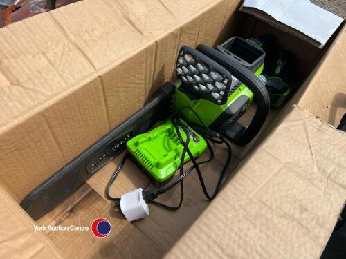 Greenworks 16in electric chainsaw with battery and charger, gwo
