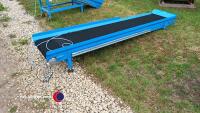 Blue painted steel incline conveyor, 3000L x 600W x 490H