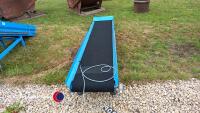 Blue painted steel incline conveyor, 3000L x 600W x 490H - 2
