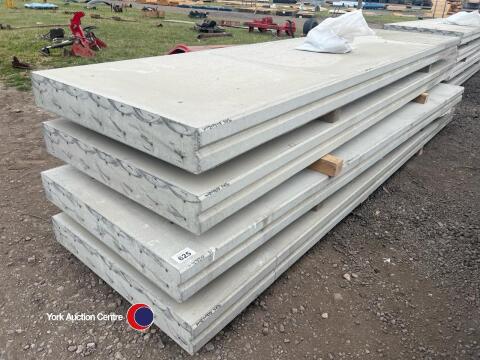 4no 3830mm x 1m x 150mm pre-stressed concrete panels with fixing clamps and lifting loops