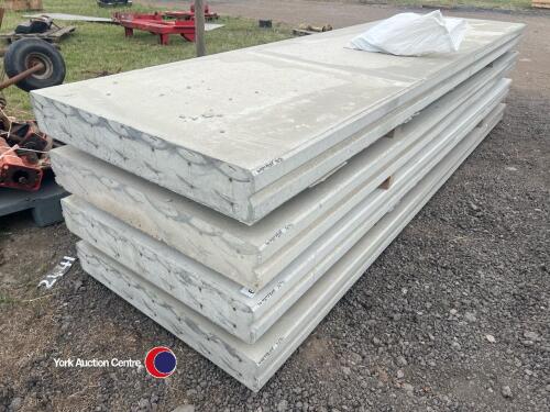 4no 3670mm x 1m x 150mm pre-stressed concrete panels with fixing clamps and lifting loops