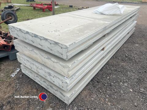 4no 3670mm x 1m x 150mm pre-stressed concrete panels with fixing clamps and lifting loops