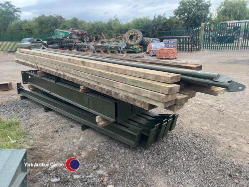 Steel framed building 45ft x 25ft approx, 10ft to eaves, wooden roof purlins, 2 windbraces, 1 gable leg, used
