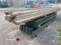 Steel framed building 45ft x 25ft approx, 10ft to eaves, wooden roof purlins, 2 windbraces, 1 gable leg, used - 4
