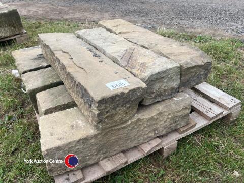 Pallet of York Stone wall capping, approx 34in x 8in, 9x of