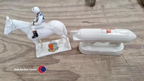 Rare Crested Carlton Ware, Jockey and Rider Newmarket and Arcadia Zeppelin, Lincoln