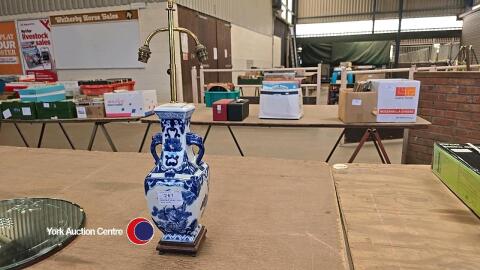 Blue and white adjustable height, lamp, needs rewire