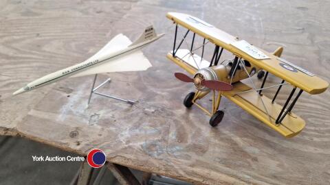 Large die-cast bi-plane plus Concorde model