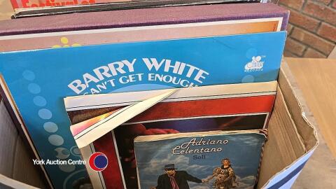 Box of vinyl records