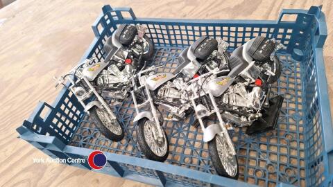 3 x Honda silver American drag motor cycle models