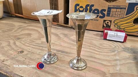 Pair of silver antique hallmarked trumpet vases (weighted)