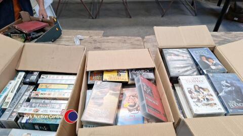 3 x boxes of VHS videos, various films and TV series