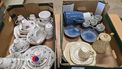 2 x boxes of 4 mixed tea sets including Denby and Grosvenor