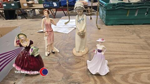 2 small Coalport figurines ,Breeze and Loretta plus 1 Goebel figurine and 1 Rex figurine