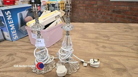 Pair of glass lamps, no shades