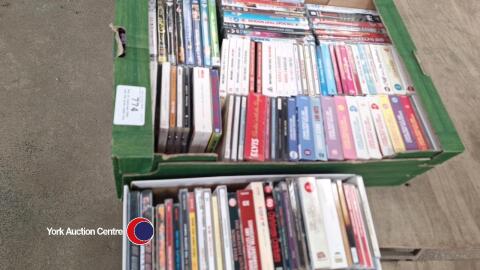 Box of assorted DVDs and CDs plus other box