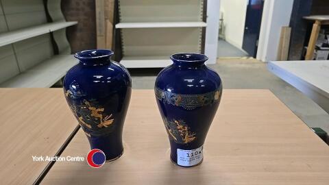 Pair of blue oriental style English vases