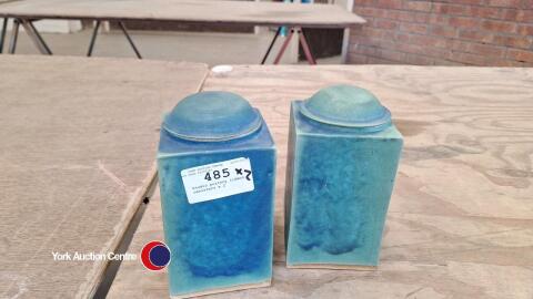 Studio pottery lidded canisters x 2