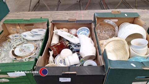 3 boxes of pottery and glass