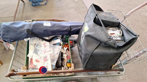 Folding camping chair plus quantity of garage tools and accessories