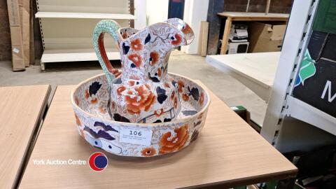 Ironstone decorative wash jug and bowl