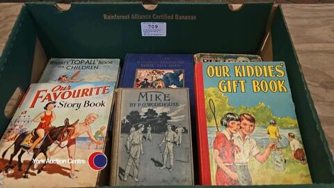 6 various childrens books from early 1900's. Mike by PG Wodehouse, Our Favourite Storybook, Warnes Top All Book for Children, Warnes Pleasure Book