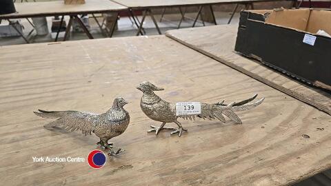 Pair of silver plated pheasants