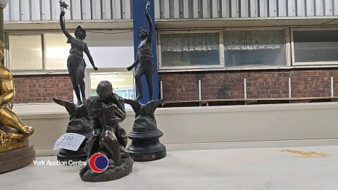 2 x French Le Jour Spelter figurines plus lovers statue