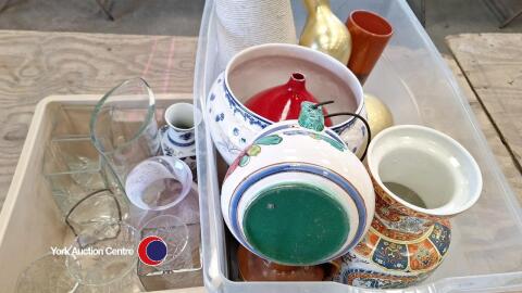 2 crates of vases and plant pots